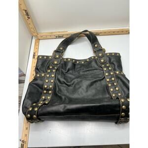 Kooba Jillian Handbag Women's Black Leather Gold Studded Magnetic Snap Tote Bag